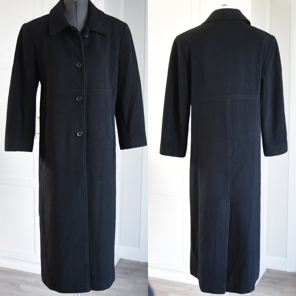 Vintage Worthington Black Long Coat,  Wool & Cashmere Blend 10 Petite - Picture 1 of 7